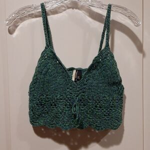 Topshop Crochet Lace Trim Unlined Bralette Crop Top Blue Green No Care Tag/Size